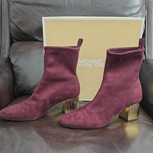 Michael Kors Burgundy Suede Boots with Metallic Heel